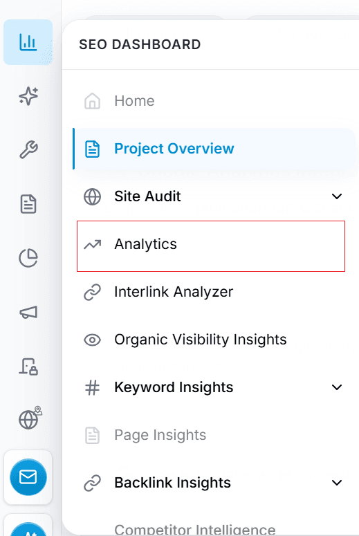 Analytics panel showing the Analytics overview graph and the date-range selector.