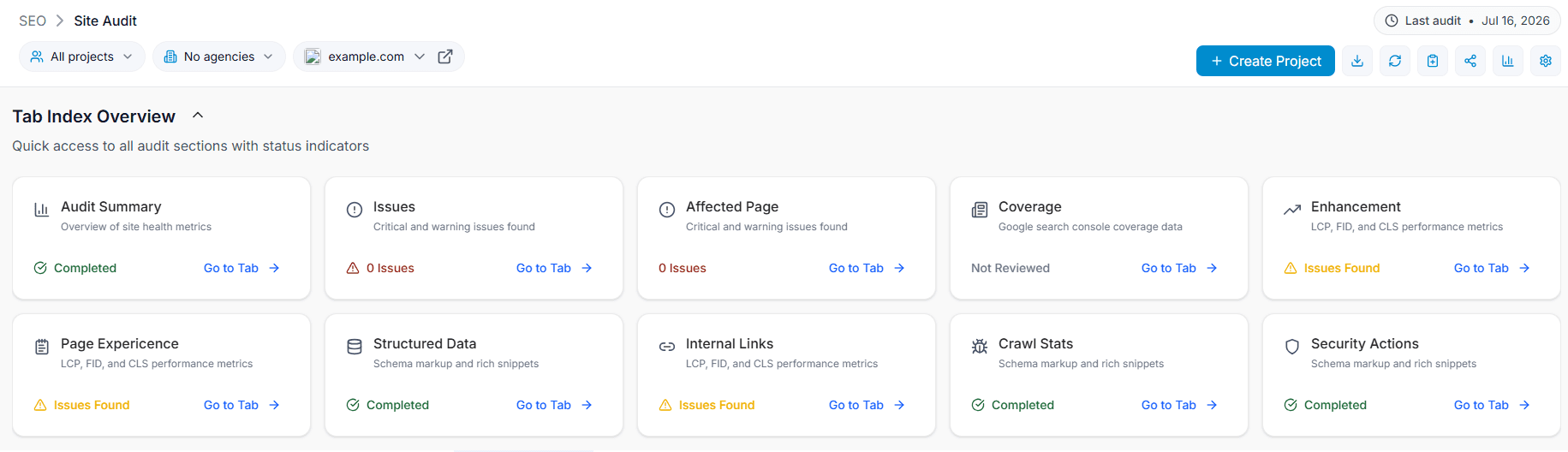 Enhancements tab in Site Audit.